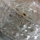 Round ceiling lamp in structured glass / vintage 60s-70s