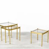 Mid Century Brass Nesting Tables With Glass Tops, Italy, 1970s, Set Of 3