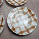 Set of 6 vintage deep plates Moulin des Loups – Checkered pattern