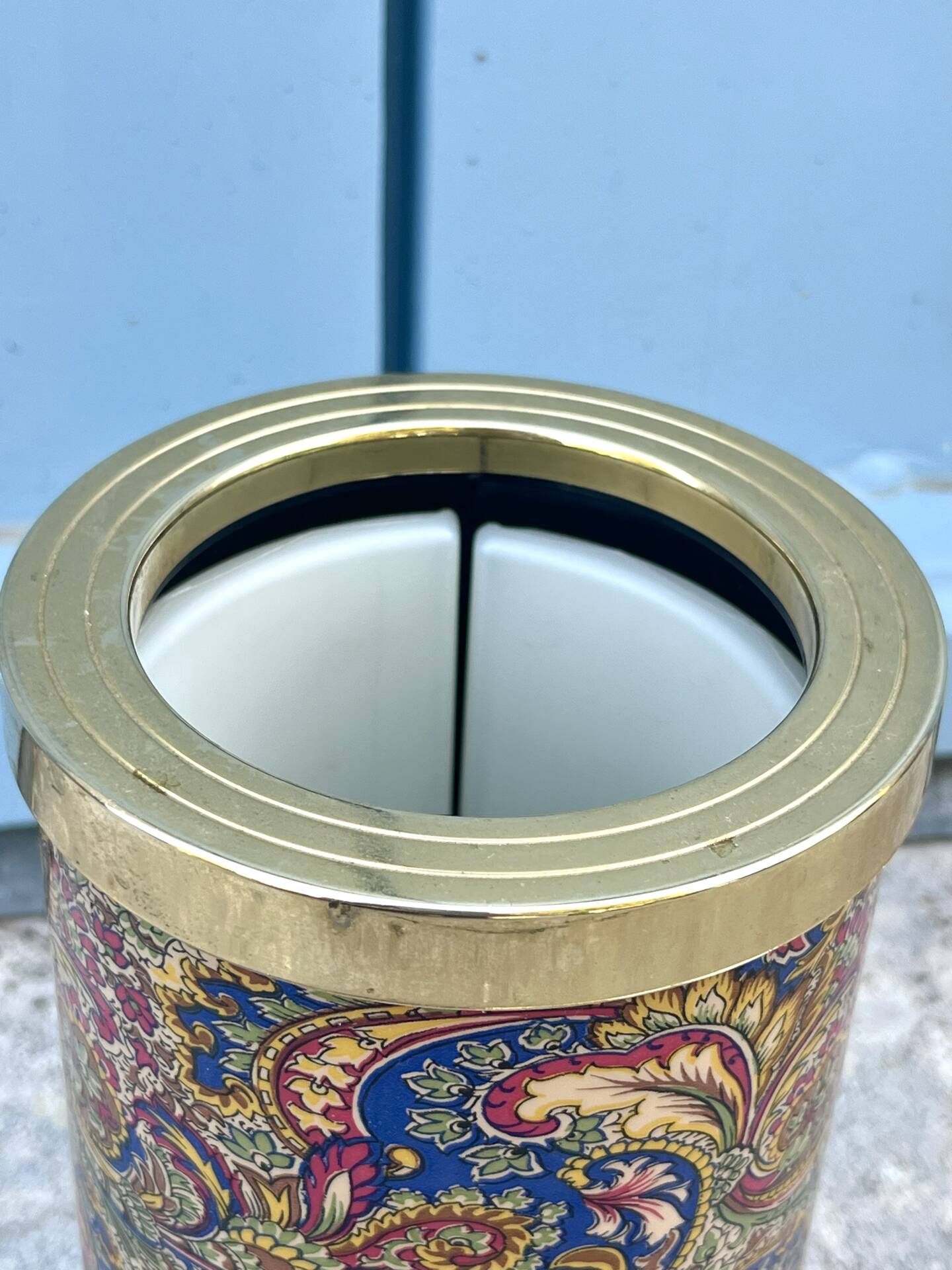 Wine Bottle Cooler Retro 1960s Paisley French Ice Bucket Gold Trim