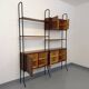 Vintage Italian double modular bookcase in wood and metal