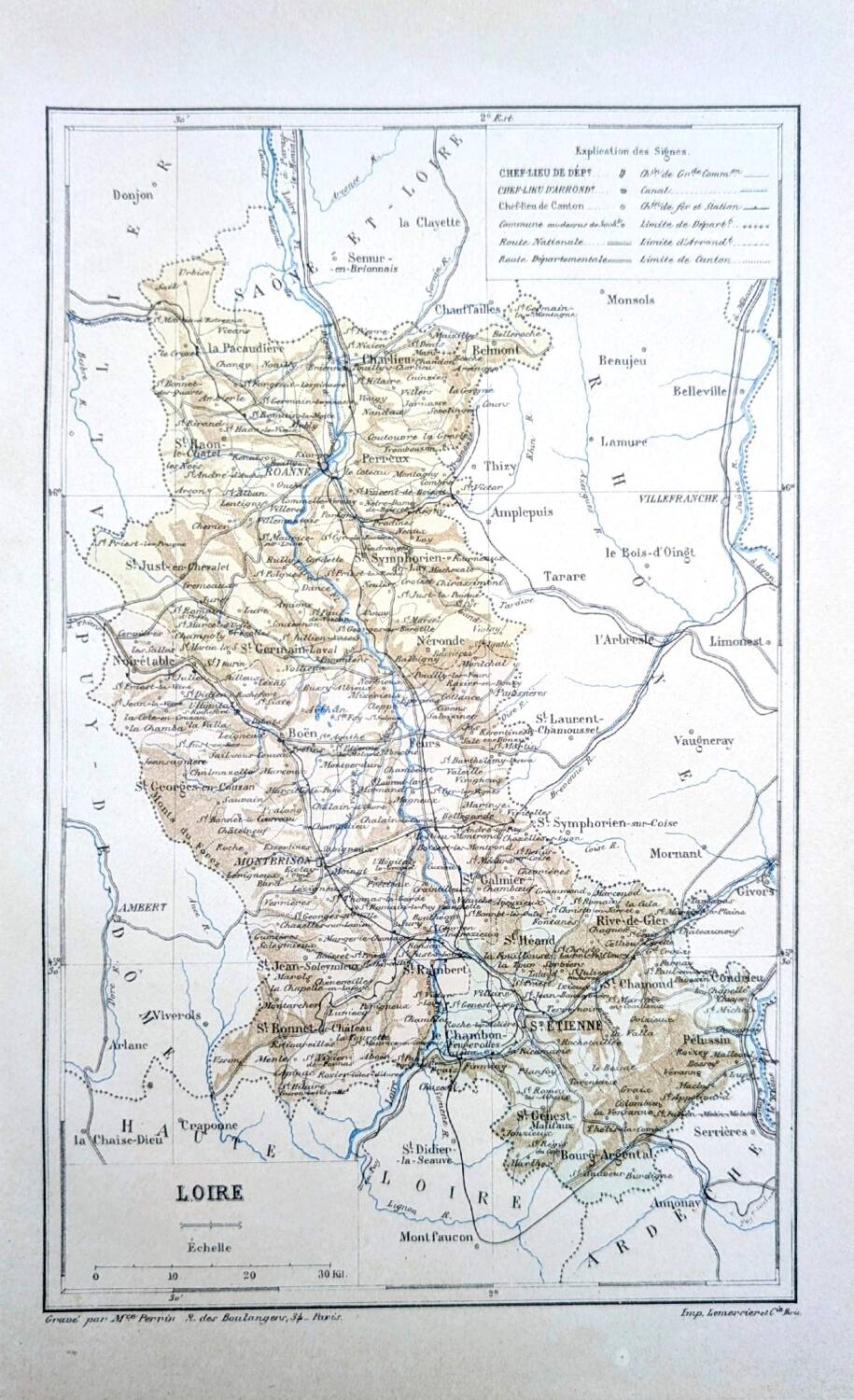 Carte de la Loire, imprimée en 1889.