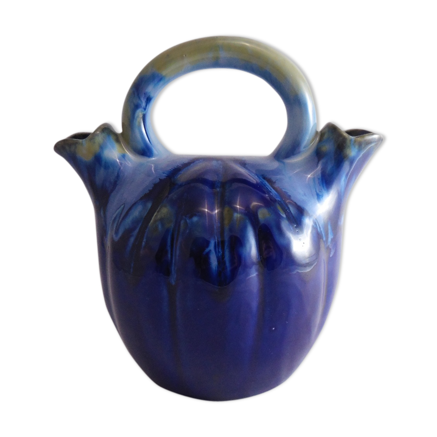 Cruche céramique vintage barbotine signé Alpho