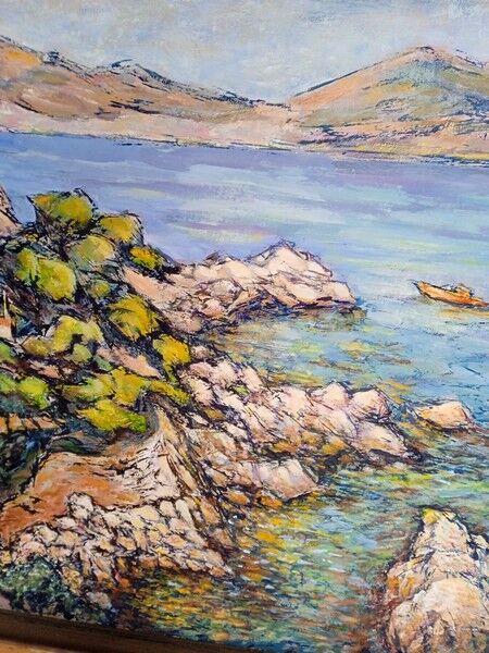 Provencal landscape calanque oil / cardboard signed 85/56cm