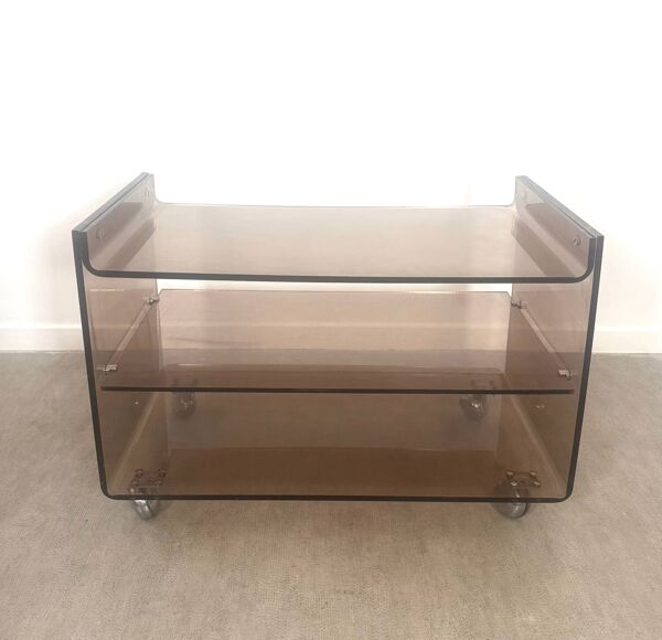 Table d'appoint, desserte à roulettes en plexiglas fumé