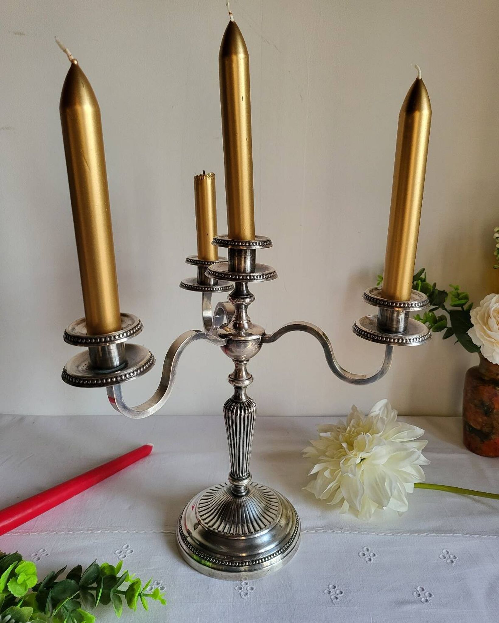 Silver-plated metal candelabrum chandelier SNPA with 4 lights