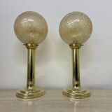 Set of 2 large globe glass table lamps , 1970s
