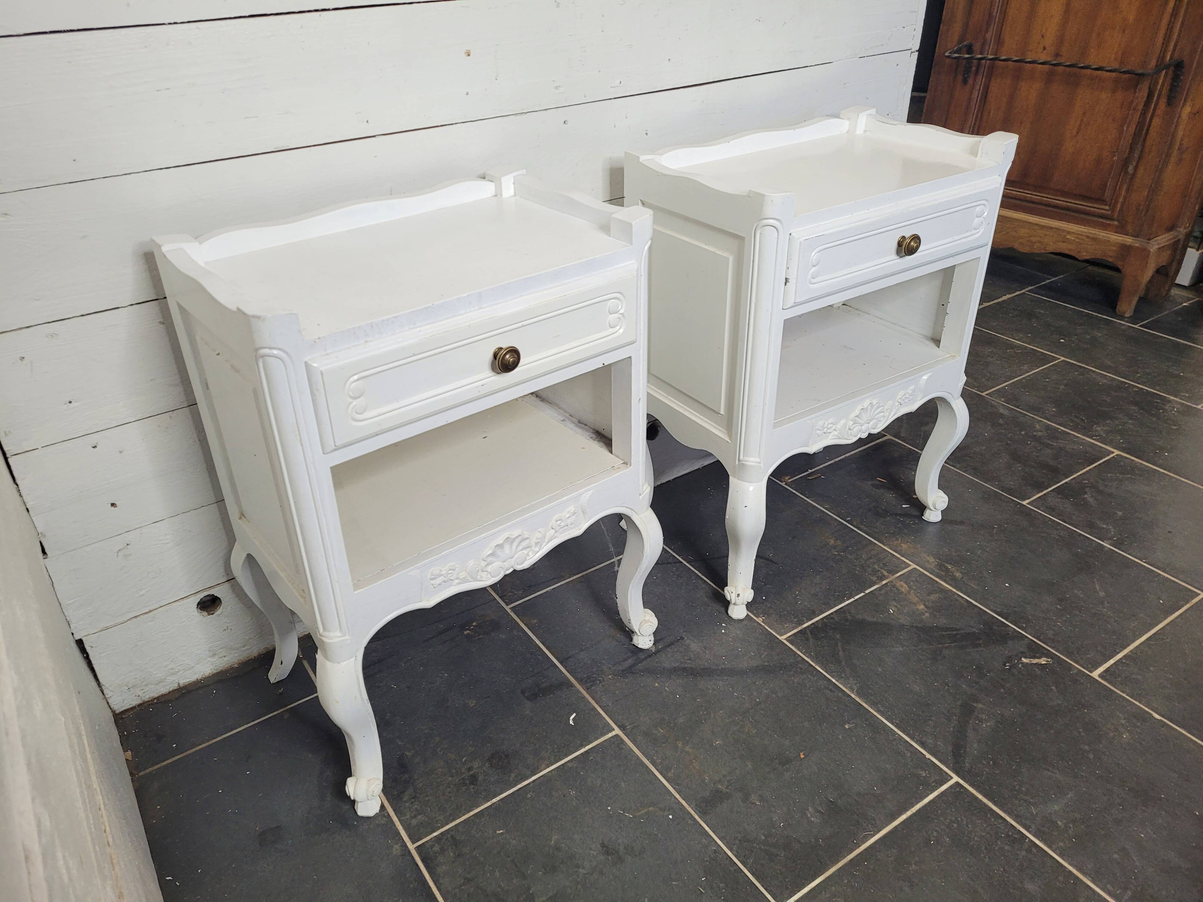 Pair of white patinated Louis XV style bedside tables