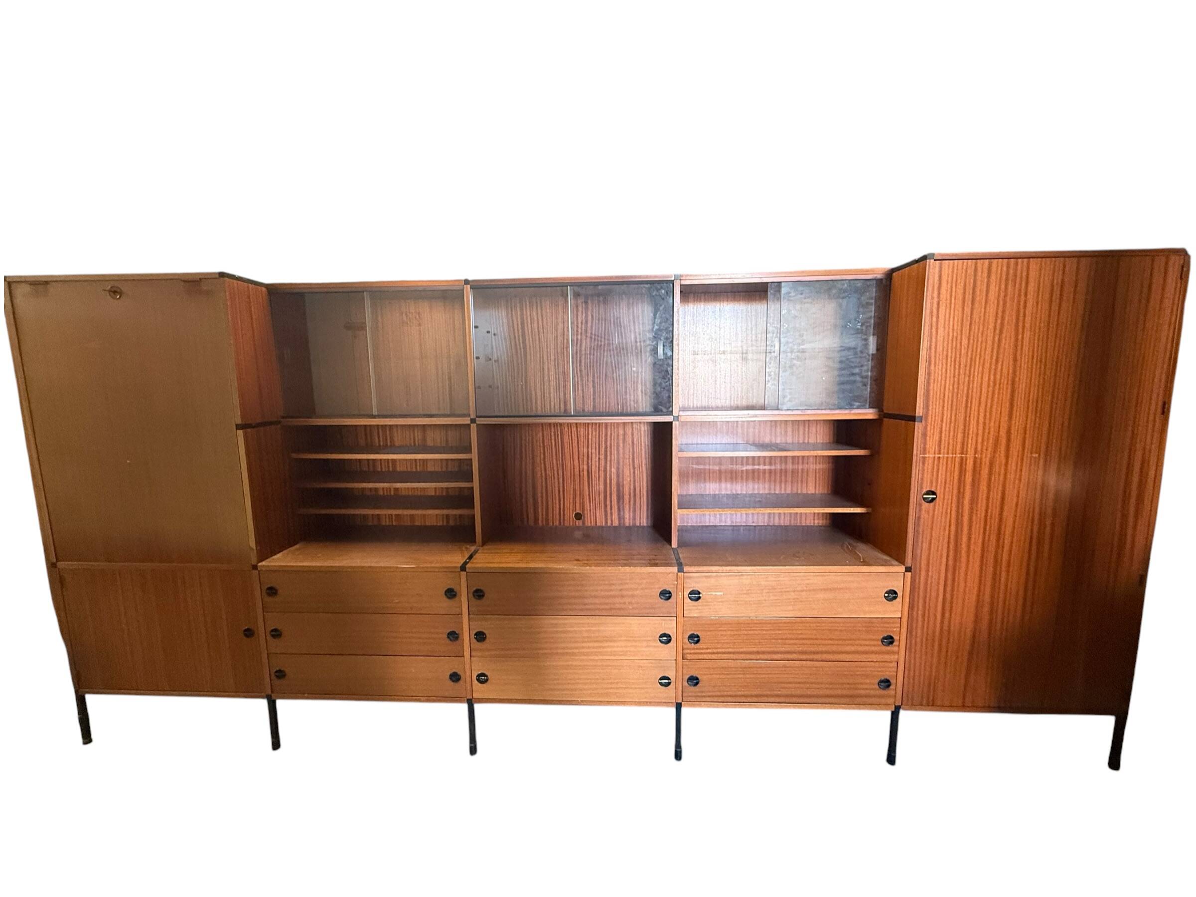 Arp, oak and metal bookshelf, 1960s
