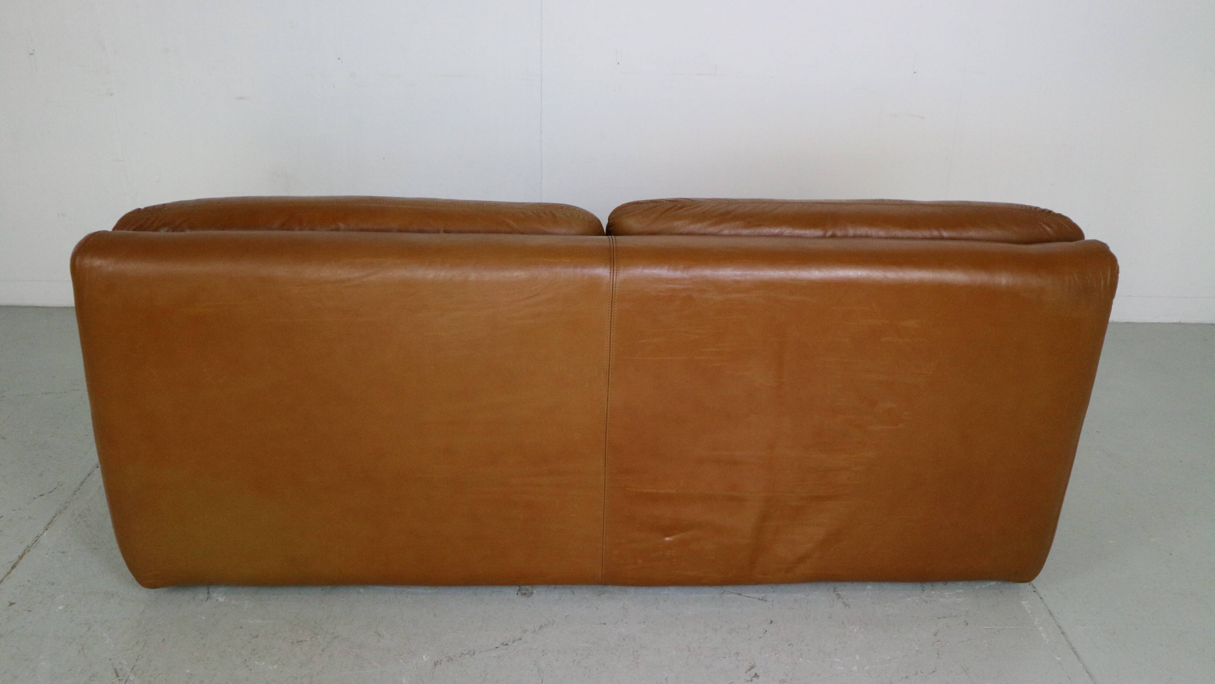 Cini Boeri Cognac Leather 2 Seater "Bengodi" Sofa For Arflex, 1970 Italy