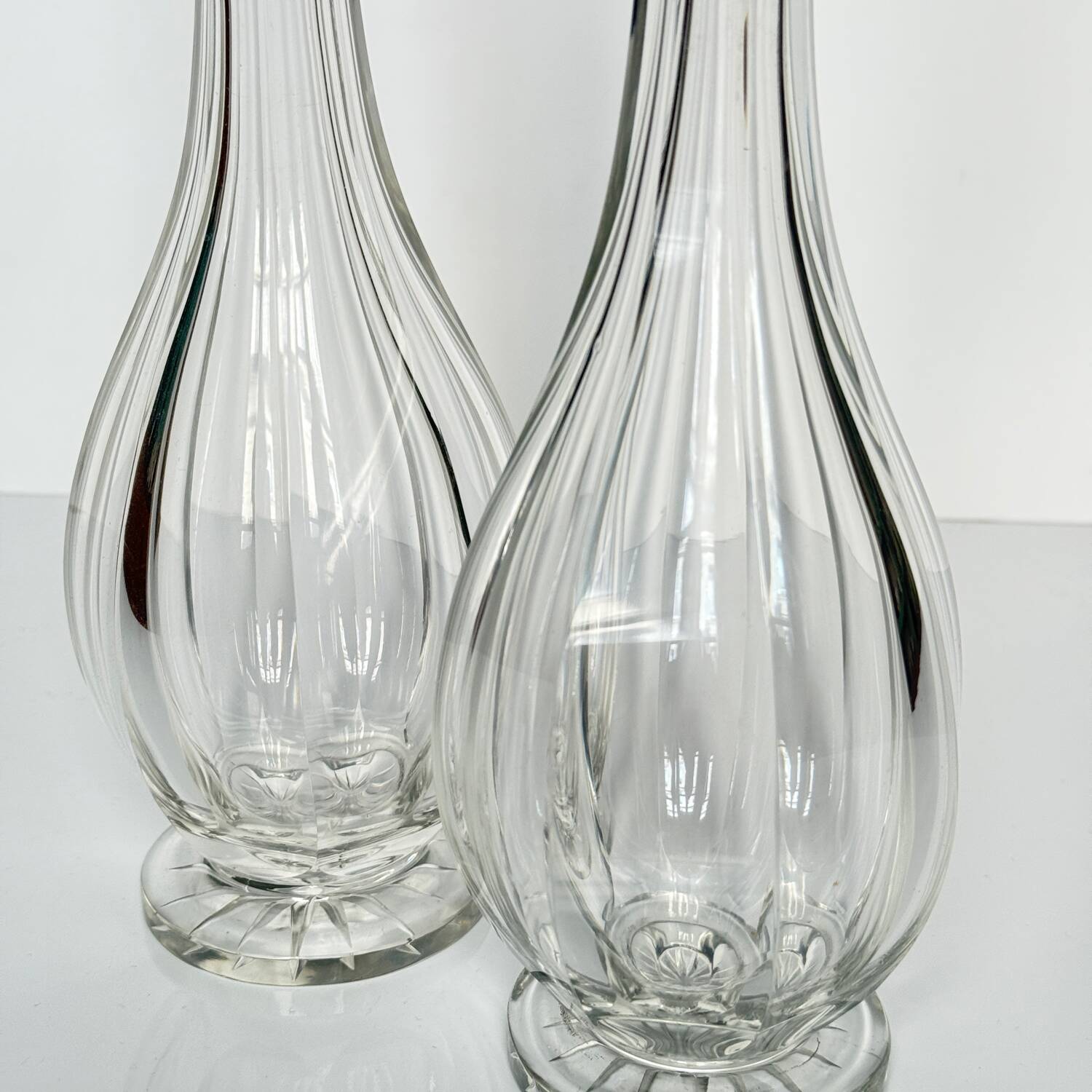Pair of crystal decanters with solid silver mounts