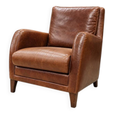 Cognac brown leather club chair / Atelier Matteo Italy / marked / 1970s