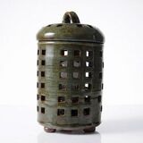 Vintage table lamp, glazed stoneware, perforated "Building" signed.