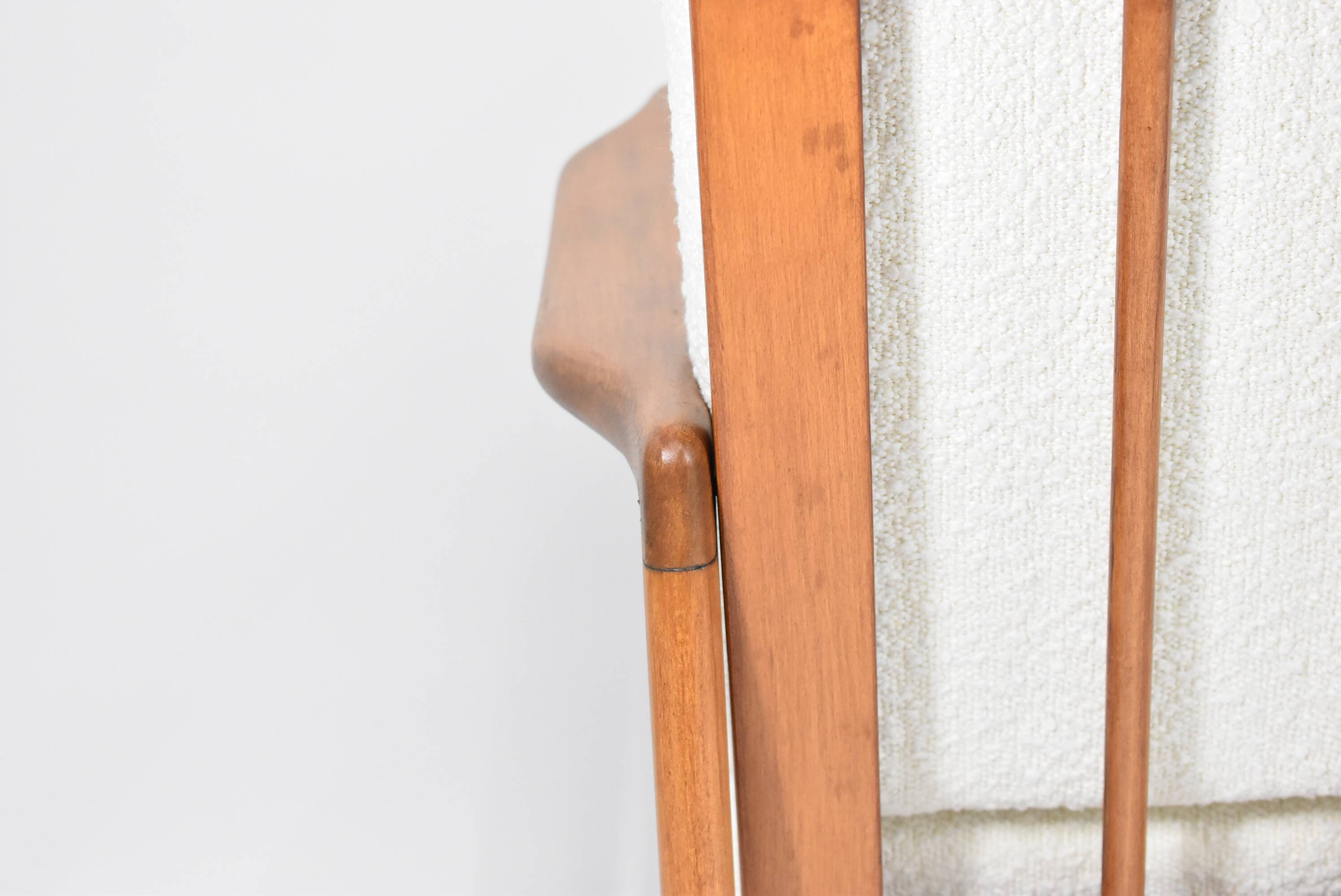 Scandinavian two-seater Sofa, 60's style, teak & white bouclé