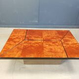Vintage burl wood hidden bar coffee table, 1970s