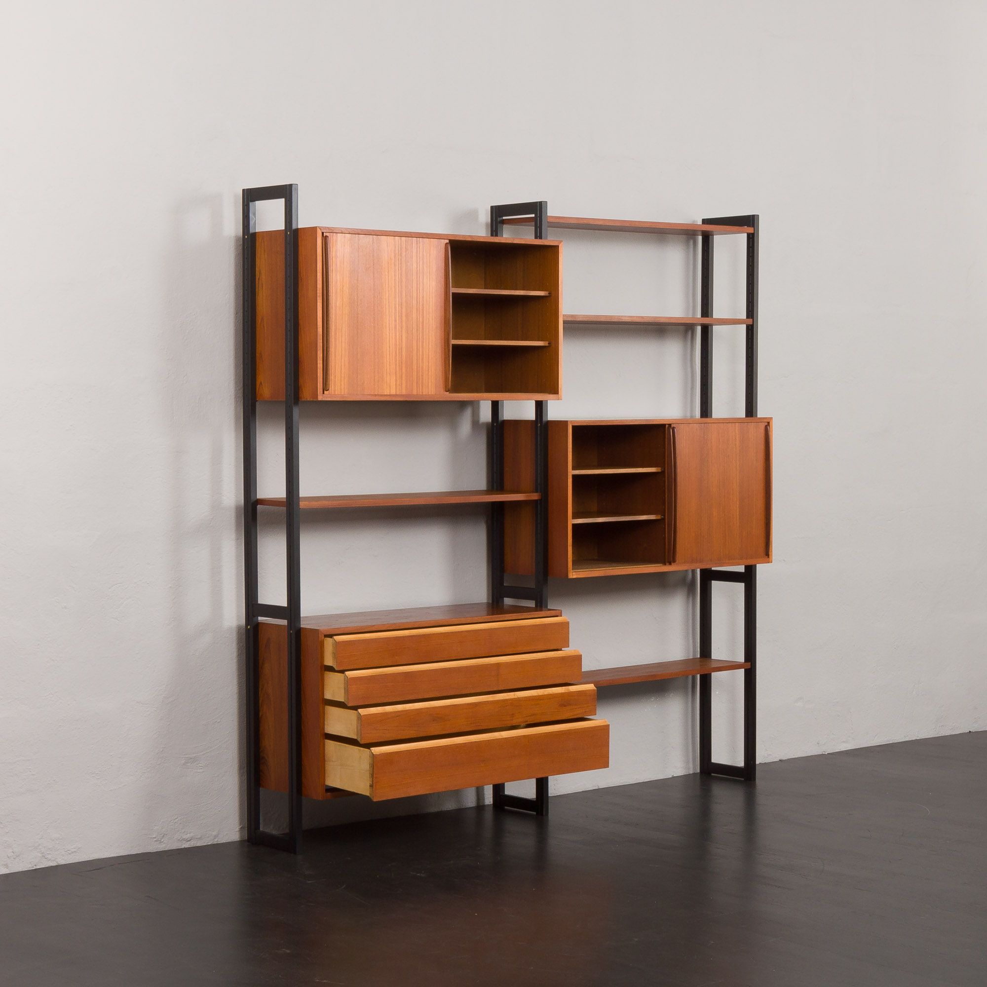 Scandinavian freestanding teak shelving unit by Ollie Borg for Asko Finland, Denmark, 1960s