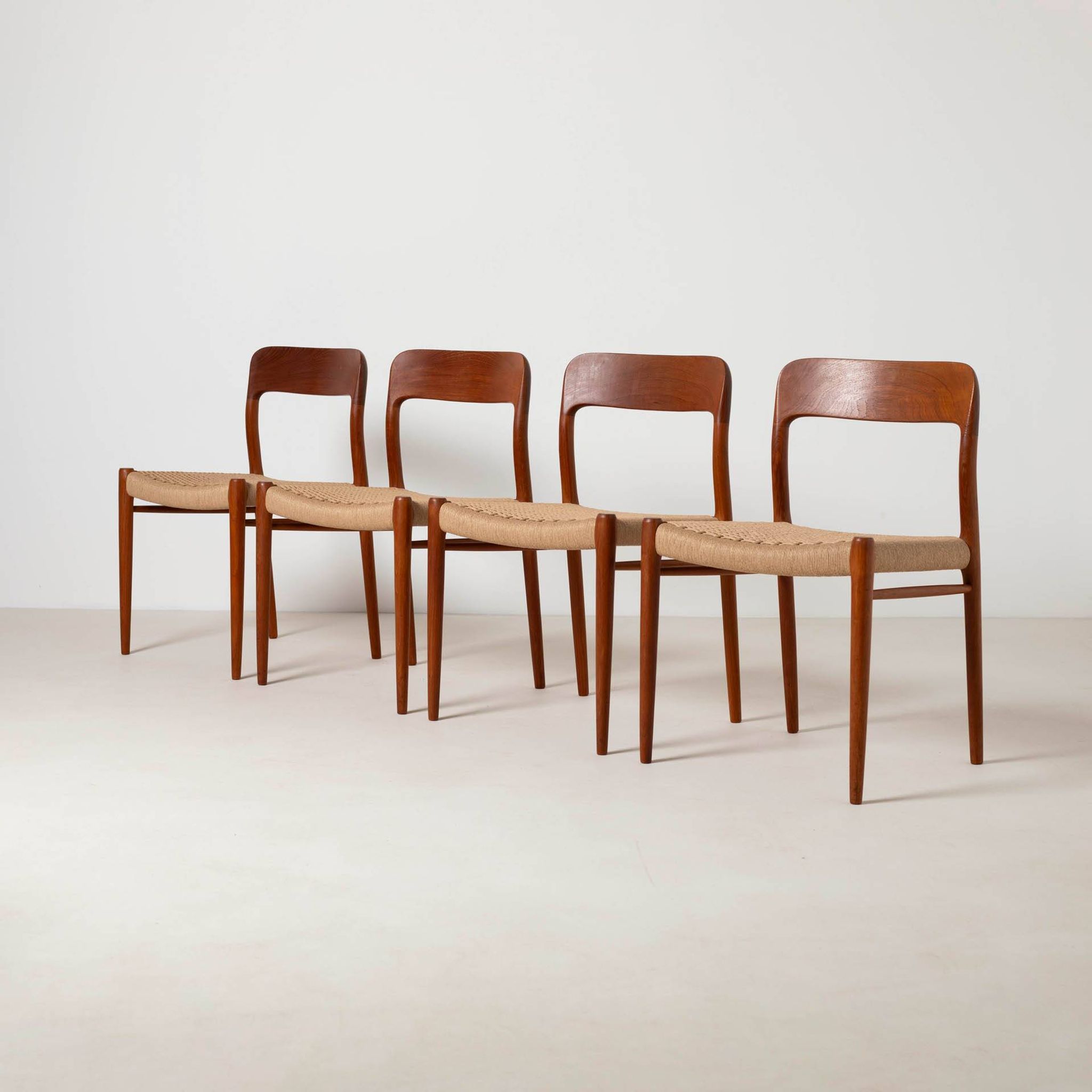 Set of 4 teak dining chairs by Niels Otto Moller, model 75, Denmark, 1960s.