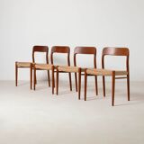 Set of 4 Niels Otto Moller teak dining chairs, model 75, Denmark, 1960s