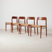 Set of 4 teak dining chairs by Niels Otto Moller, model 75, Denmark, 1960s.