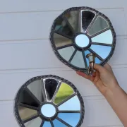 Pair of Vintage Sun Mirror Sconces in Pewter by Klöva Hallar