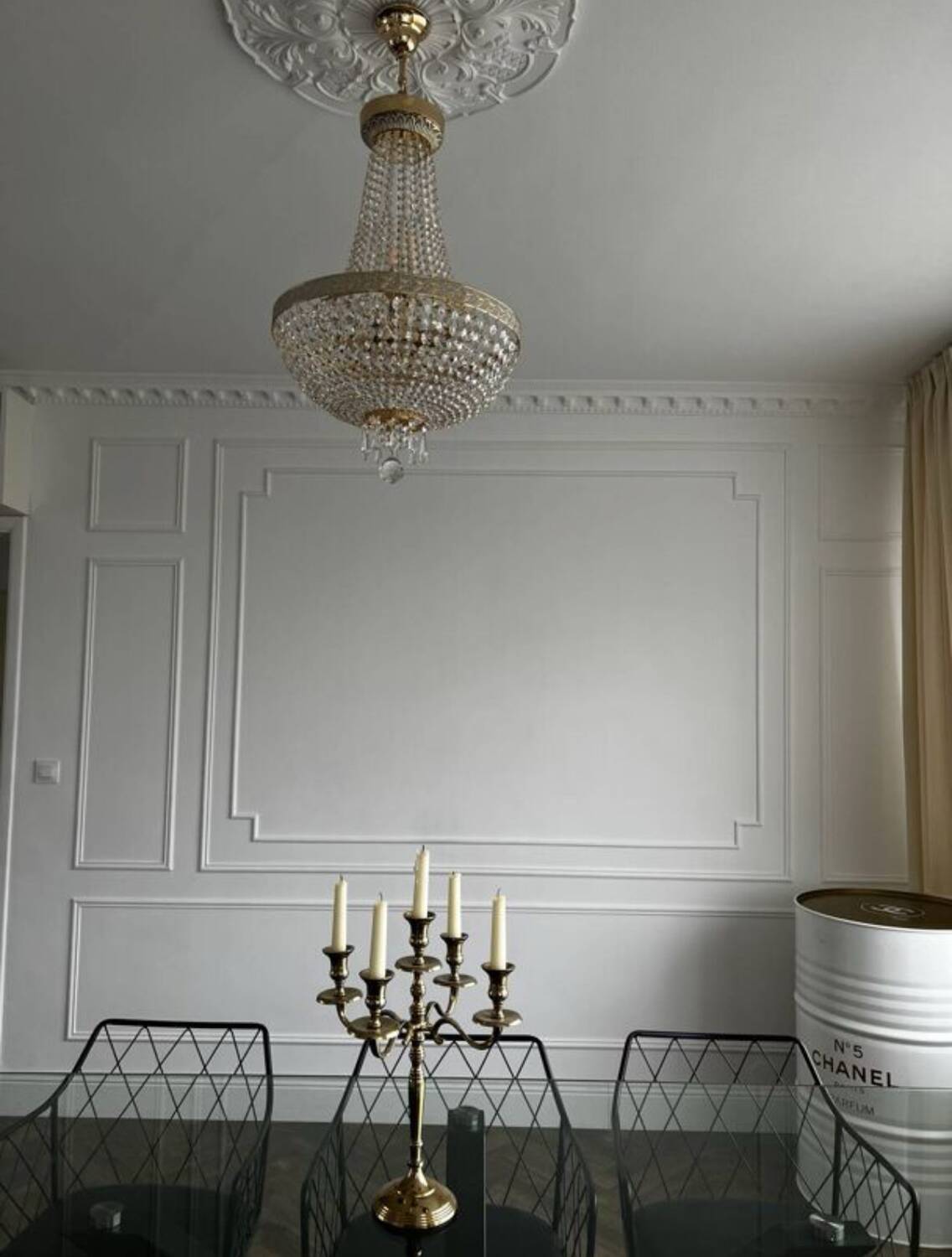 Lustre montgolfière pampille en cristal doré