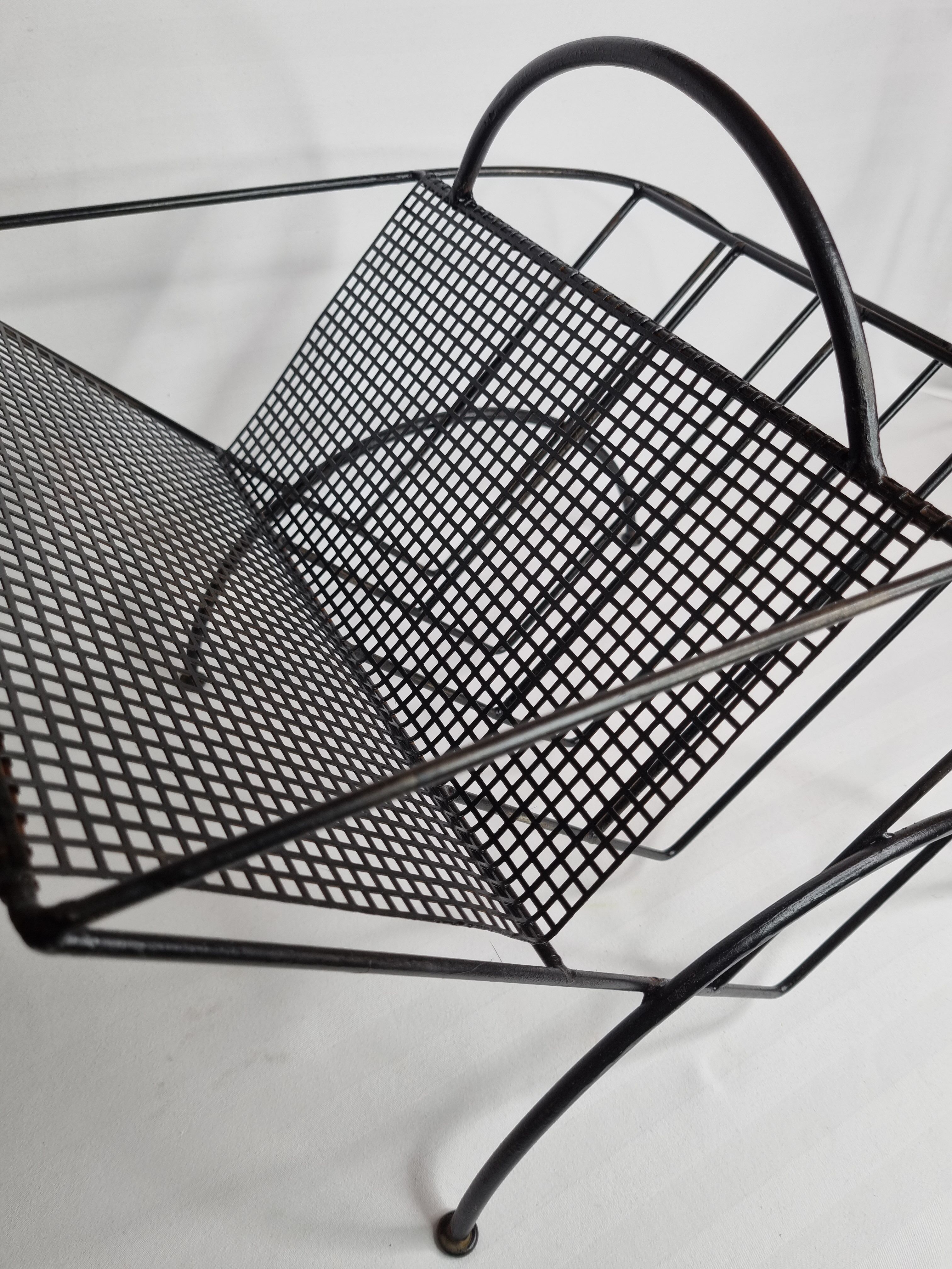 Vintage magazine holder in steel and perforated metal