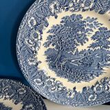 Set of 4 vintage English porcelain dessert plates with blue cha decor