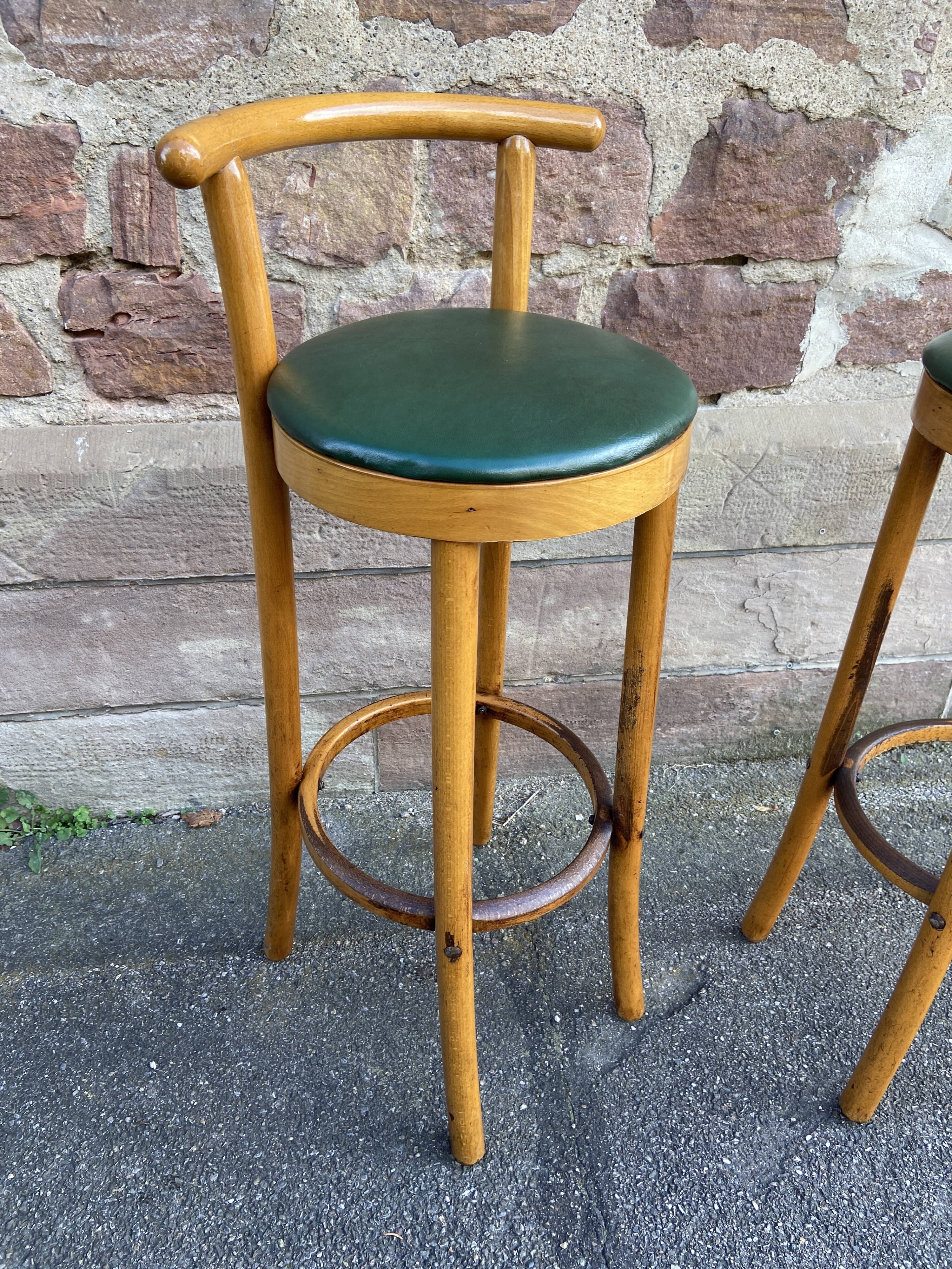 Paire de tabourets de bar bois courbé 1960