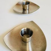 Vintage brushed metal geometric candle holders
