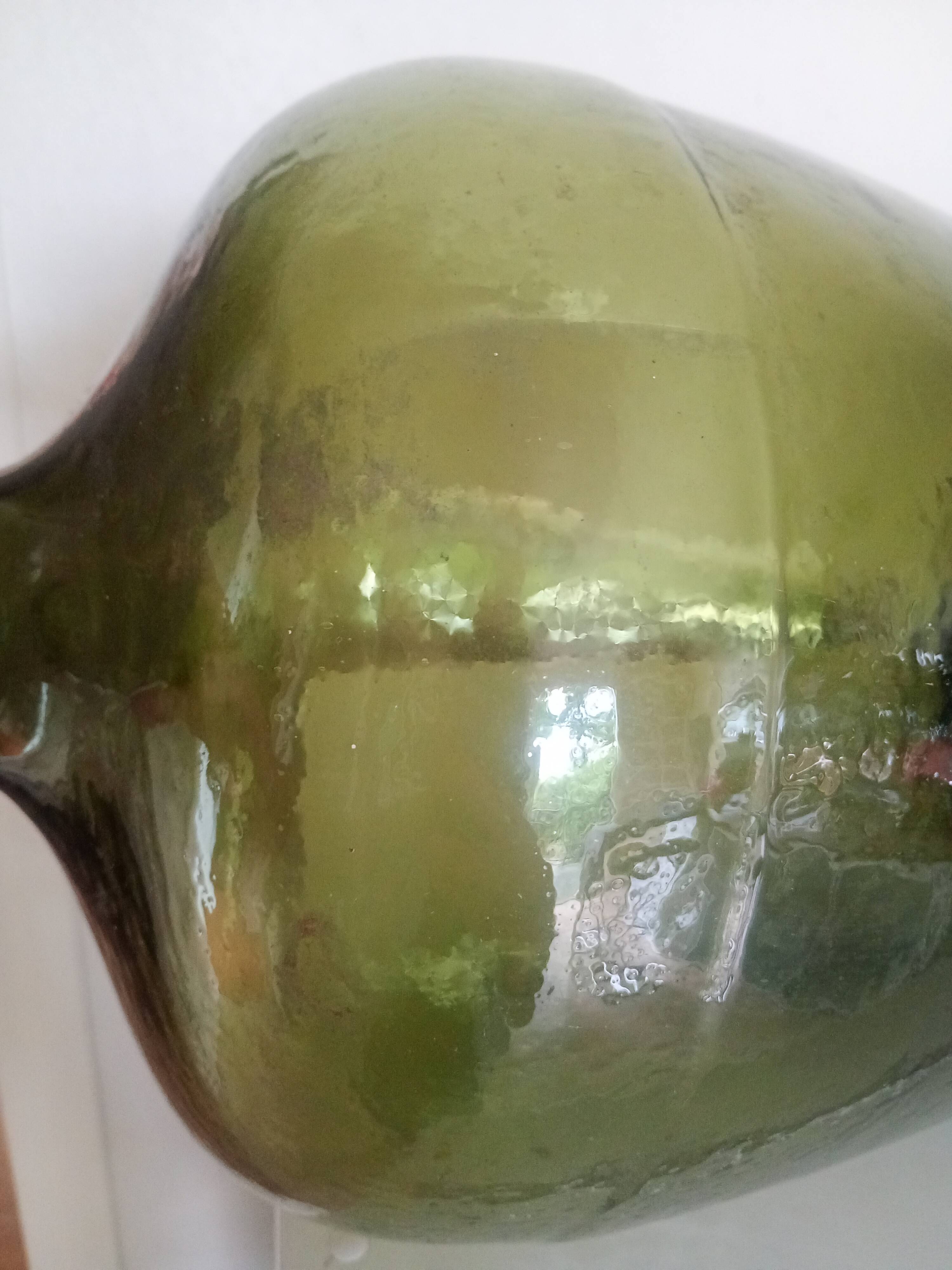 Dame-Jeanne Bonbonne ancienne verte 45cm Alsace - éclat col