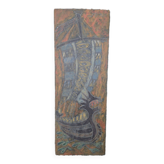 JEHAN - Painted Carved Panel with DRAKKAR Motif