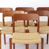 Lot de 6 chaises de salle à manger Niels Otto Moller modèle 75, années 1950 – Restaurées, teck