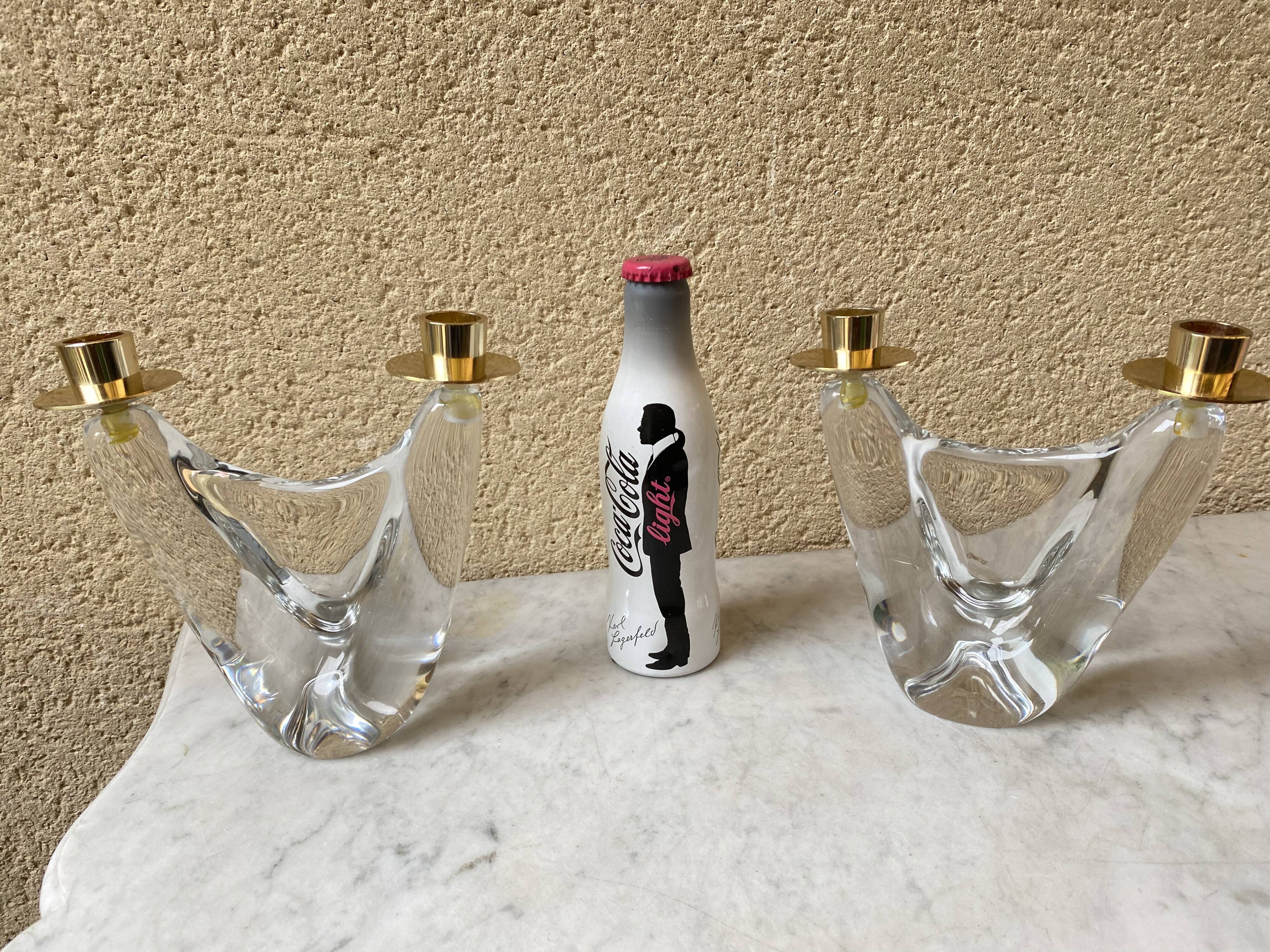 Pair of candlestick crystal Schneider France vintage 60s tbe