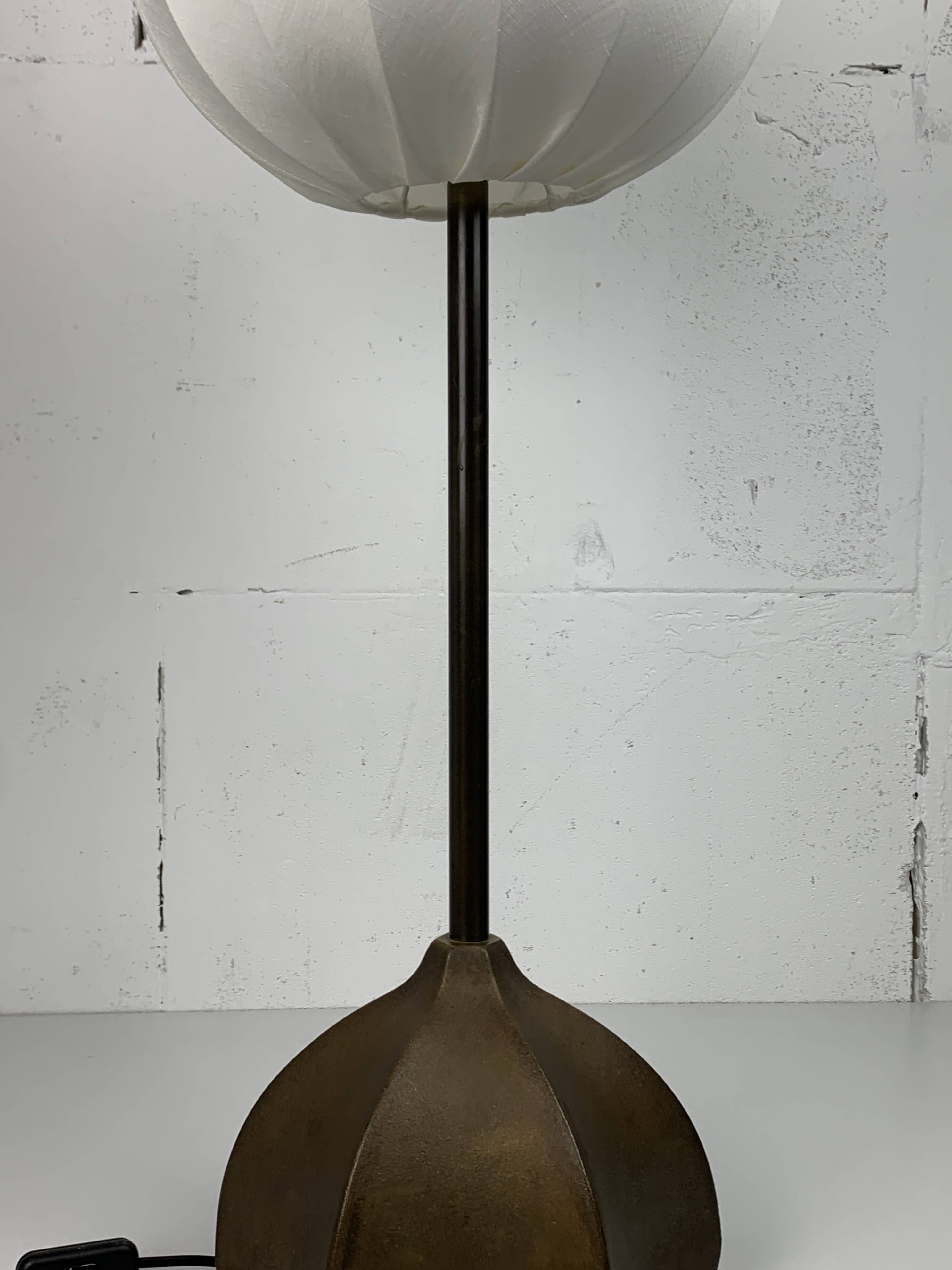 Brutalist bronze large cocoon table lamp, Dutch 1990s