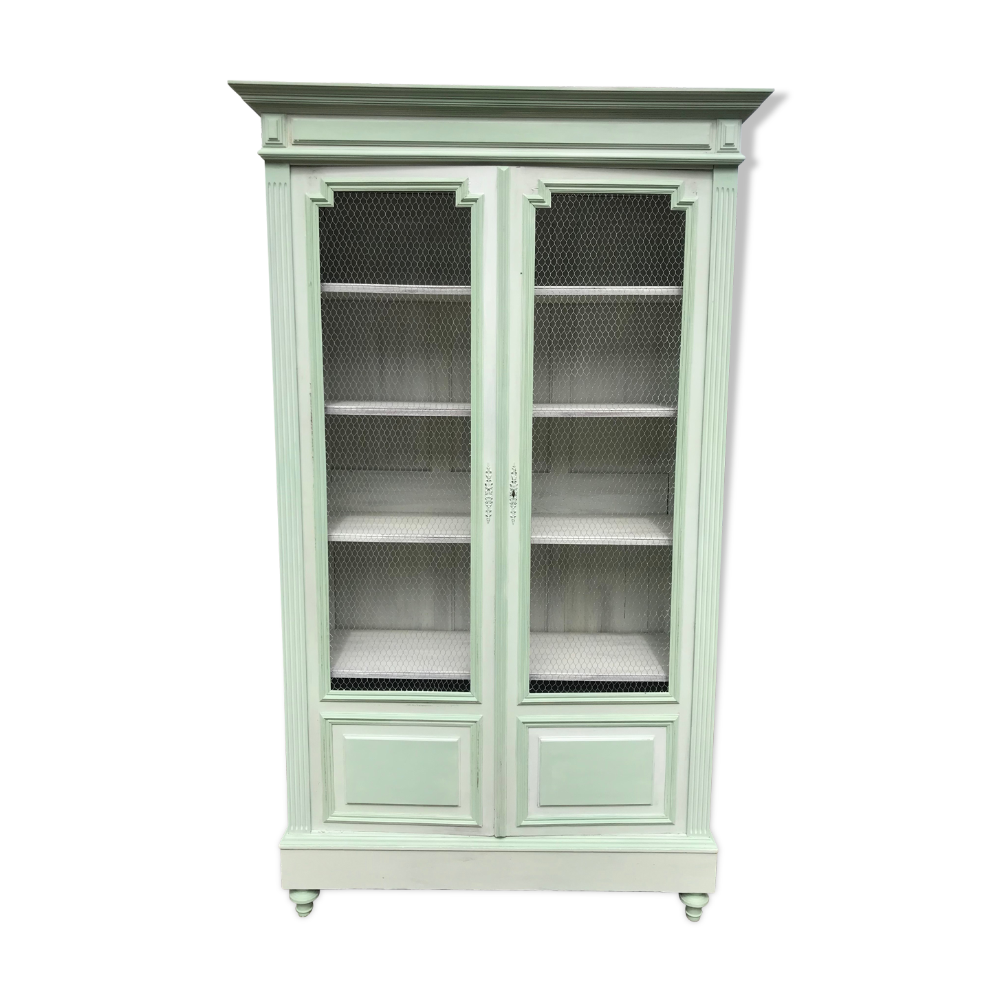 Screened and painted library Louis XVI style green celadon