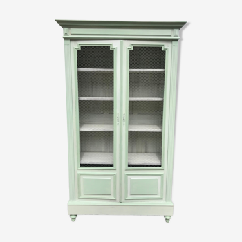 Screened and painted library Louis XVI style green celadon