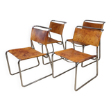Set of 4 vintage leather and chrome metal chairs, 1970