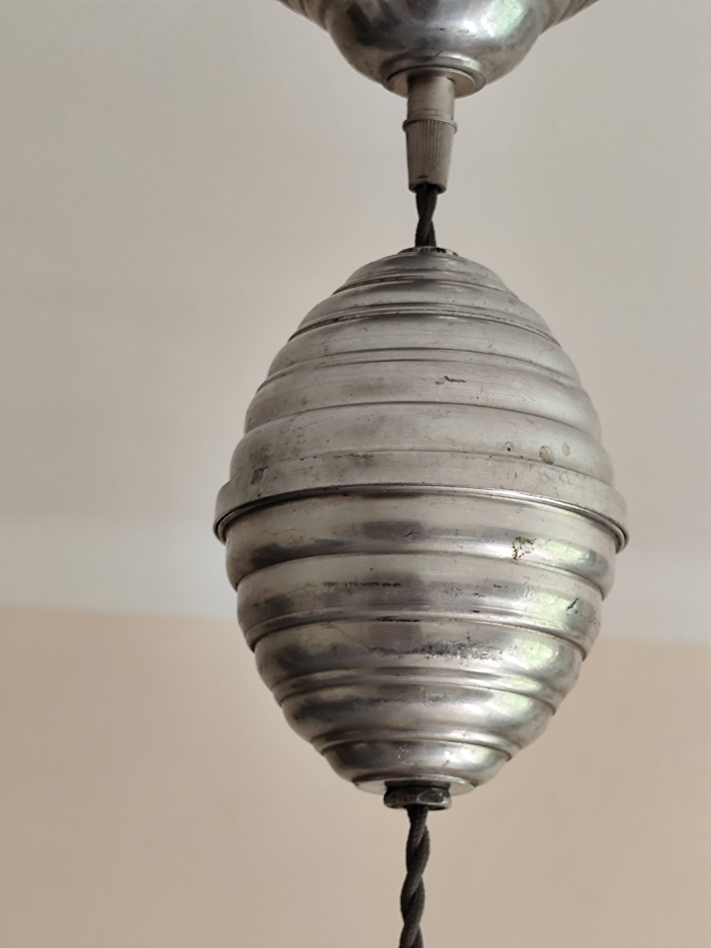 Suspension drop globe opaline white and metal structure