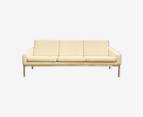Mid century modern three seat sofa with steel frame and woolen Cushions, Scandinavian Design, 1960s