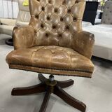 Office chair Chesterfield Gainsborough Chair swivel, in antique gold leather and mahogany
