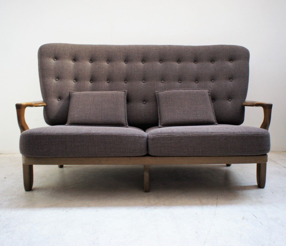 Solid oak sofa Guillerme and Chambron