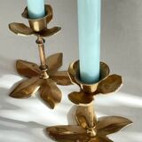 Pair of VINTAGE solid BRASS Flower CANDLE HOLDERS