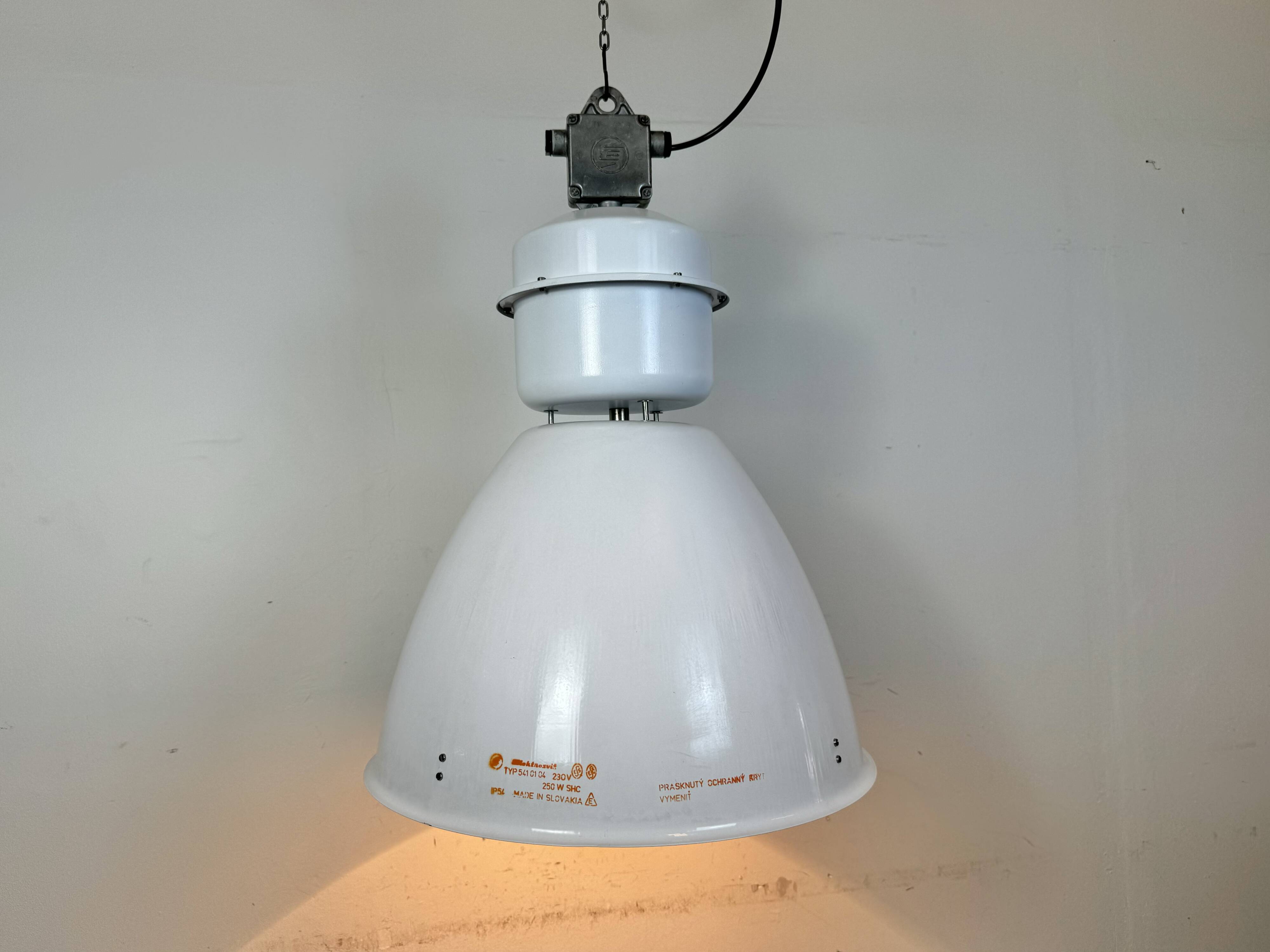 Large White Enamel Industrial Factory Lamp from Elektrosvit, 1990s