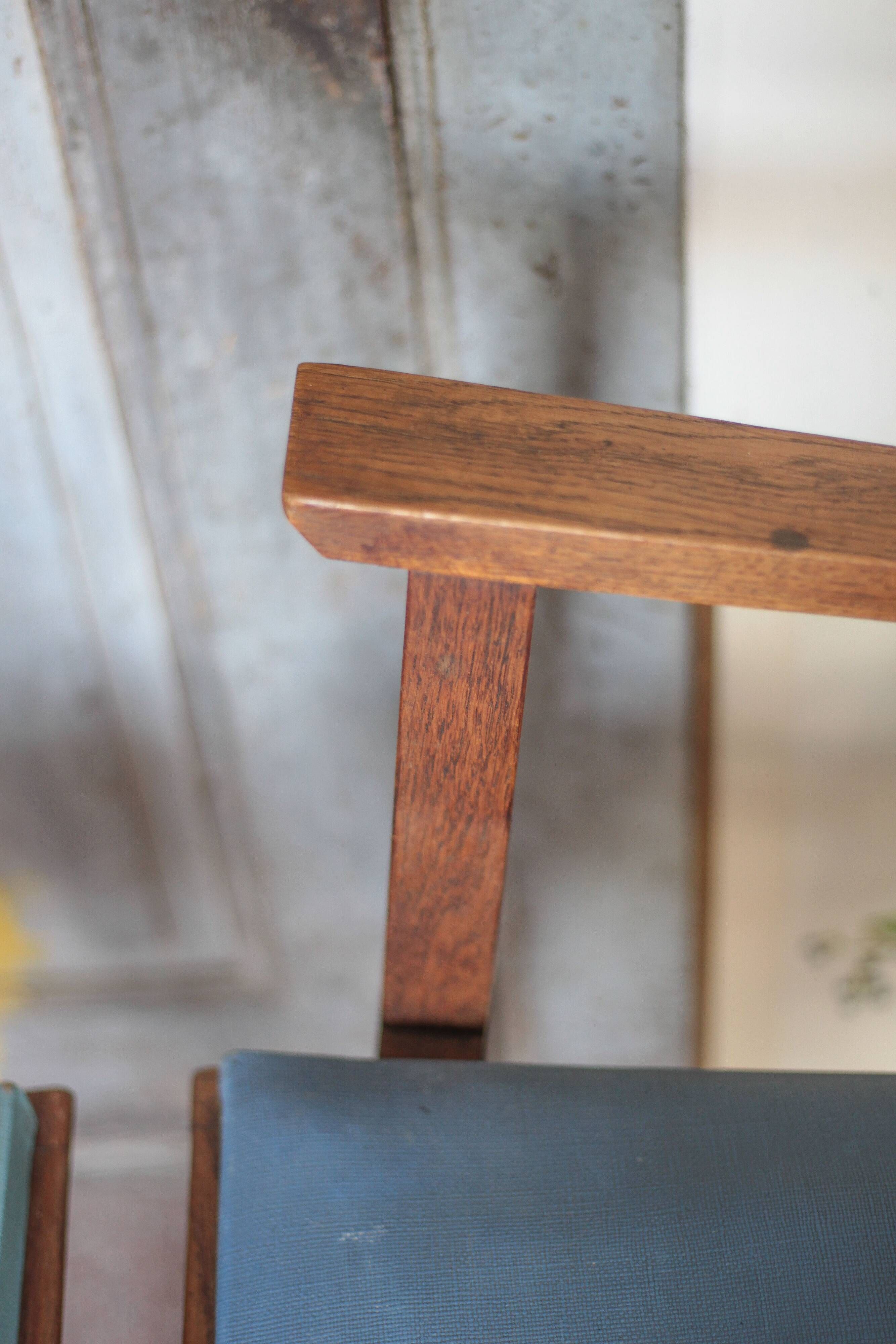 Pair of wooden bridge armchairs from the 1950s, vintage chairs.