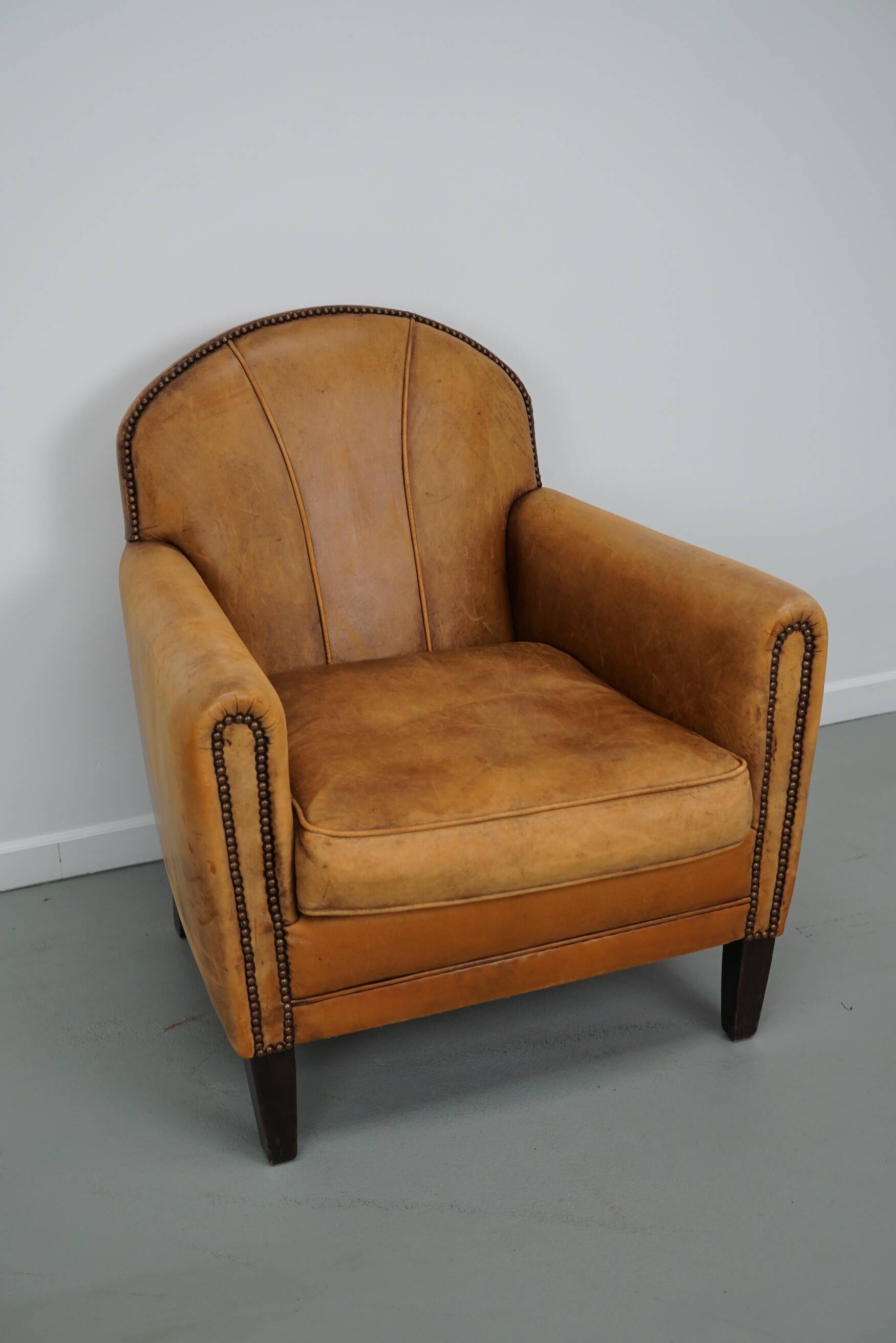 Vintage Dutch cognac coloured leather club chair