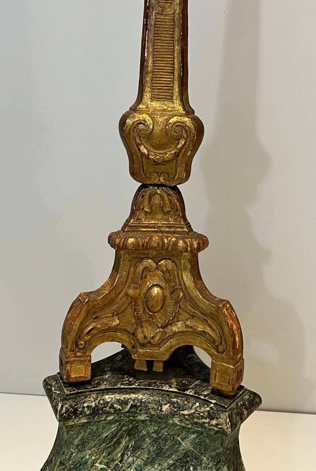 Large Gilded Carved Wooden Candelabrum on Patinated Base, French Work, v