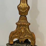 Large Gilded Carved Wooden Candelabrum on Patinated Base, French Work, v