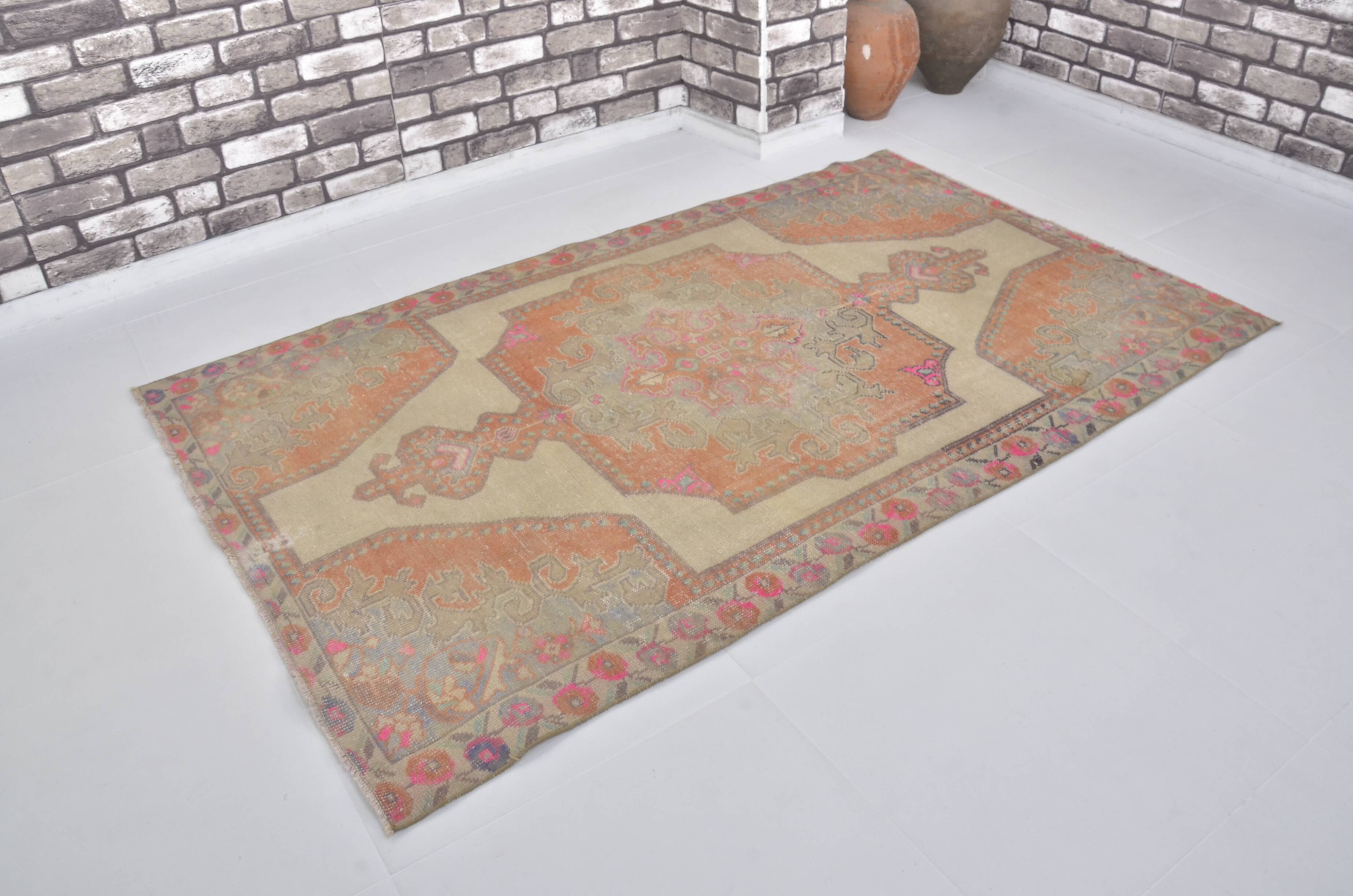 Orange & Beige Wool Handmade Rug sku 2607