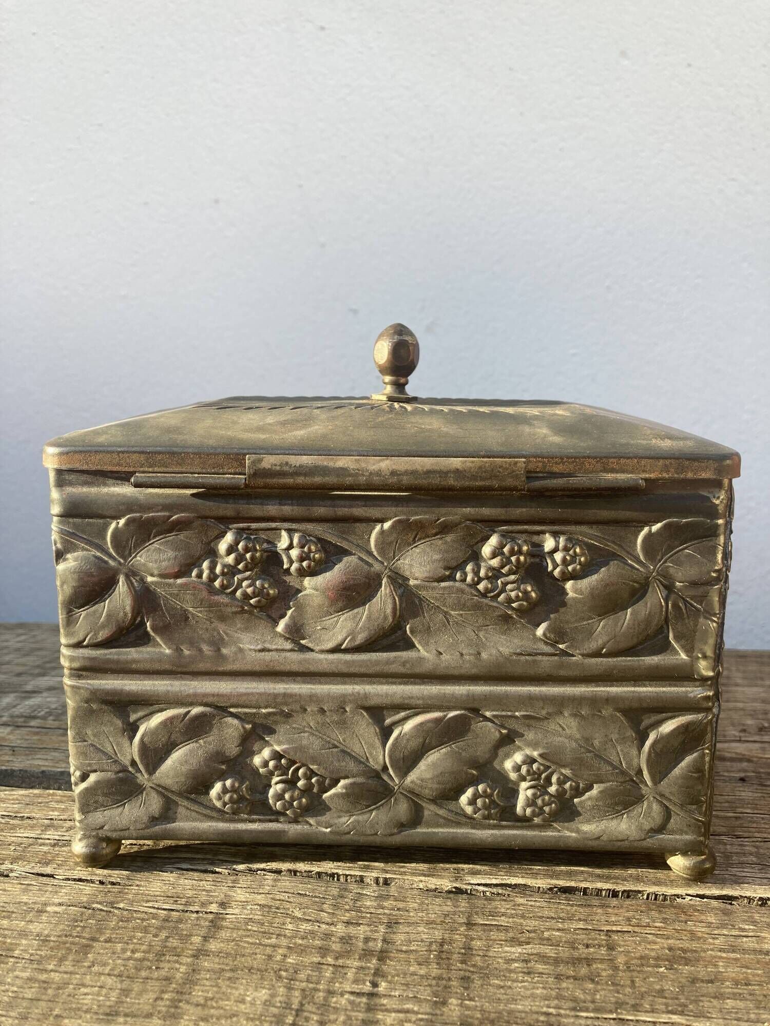 Metal jewelry box decorated with foliage and flowers art nouveau 1920