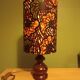 rustic chic turned wooden lamp, ethnic African wax lampshade